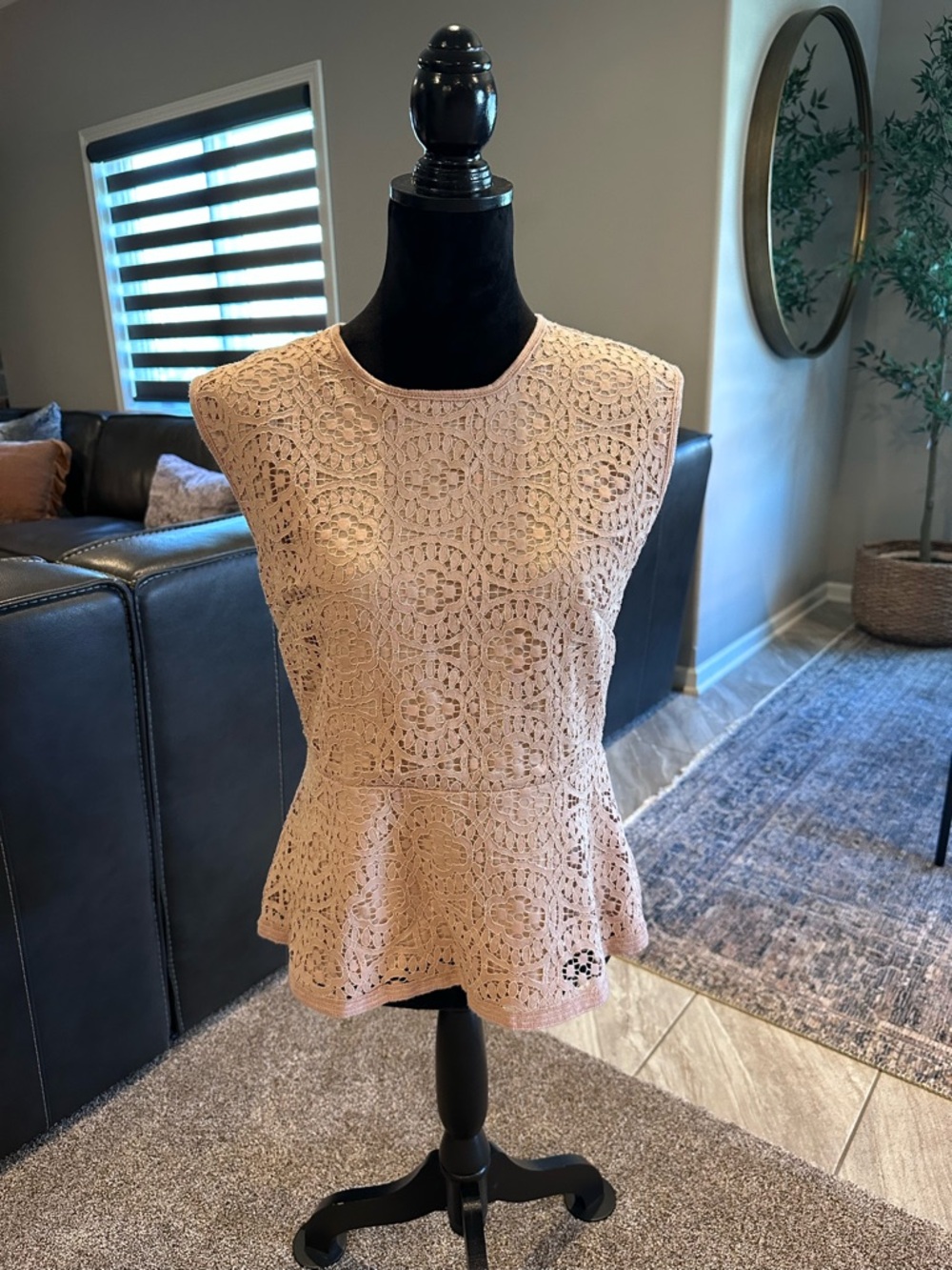 Ann Taylor Blush Pink Sleeveless Lace Peplum Top